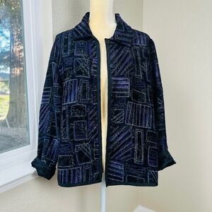 Coldwater Creek Reversible Coat Abstract Velvet Burnout Whimsigoth Artsy Dreamy